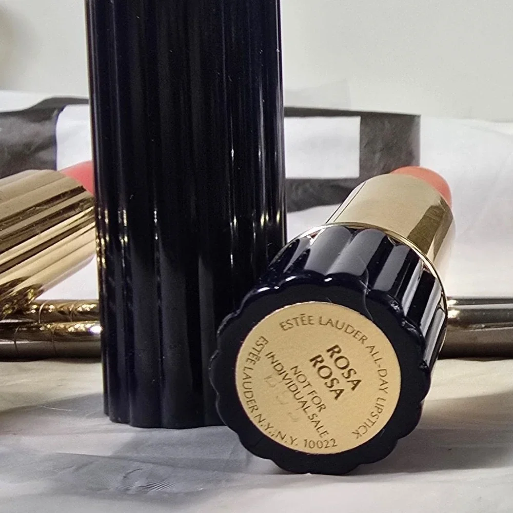 Estee Lauder Lipstick Rosa Rosa Vintage Gold Navy Ribbed Cases TLC quite vintage